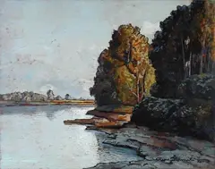 Paesaggio fluviale by Gino Romiti, 1937, offered Oct 2017