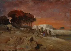 Guido Casciaro, Paesaggio con casa e figure, 1924