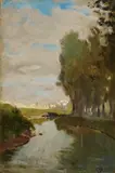 Telemaco Signorini, Paesaggio con ruscello, Sigla in basso a destra. Sul verso ad inchiostro: "Dalla raccolta Ojetti/Mario Galli". Provenienza: Mario