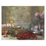 Vittorio Cavalleri, Natura Morta Con Ciliegie, oil on compensato