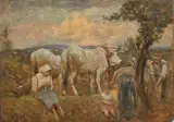 Cesare Ciani, Scorcio Di Campagna Con Buoi E Contadine (Sosta)