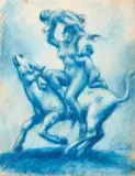 Francesco Camarda, Madre Con Figli, pencil blu and pastelli on paper