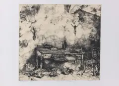 Interno 1985 by Walter Piacesi, etching and puntasecca cm, offered Nov 2019