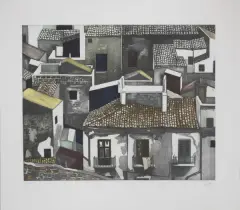 Renato Guttuso, Tetti stampa multiplo, lithograph cm