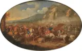 Andrea di Leone, Scena Di Battaglia, oil on panel ovale