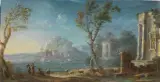 Gennaro Greco, Paesaggio Con Rovine E Figure, oil on rame