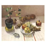Metello Merlo, Natura Morta Con Frutta Ed Edera, oil on compensato