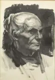 Pietro Annigoni, Volto Di Anziana, watercolour on paper