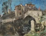 Giuseppe Graziosi, Scorcio Di Paese Con Ponte