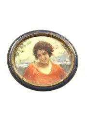 Cesare Tropea, Ritratto Di Fanciulla, oil on canvas ovale applicata on card