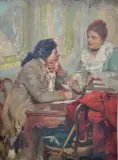 Emilio Paggiaro, Conversazione In Un Interno, oil on panel