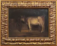 Nella Stalla by Filippo Massaro, oil on compensato, offered Jul 2019