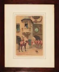Léon Girardet, Corteggiamento Alla Finestra, lithograph acquarellata