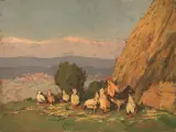 Scorcio Di Campagna Con Galline by Giovanni Lomi, oil on compensato, offered Jul 2019