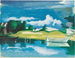 Seenlandschaft by Max Pechstein, 1932, Gouache auf Velin, auf Karton montiert, sold Dec 2023