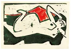 Modell by Karl Schmidt-Rottluff, 1911, Holzschnitt, mit Ölfarbe koloriert, sold Dec 2023