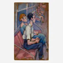 Harry Zitter, On the Subway, 1958, oil on paper board