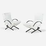 Osvaldo Borsani, P40 adjustable lounge chairs, pair, 1955, leather, enameled steel, rubber, brass