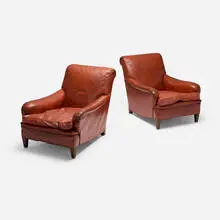 Art Déco, Club lounge chairs, pair, c. 1935, leather, walnut