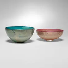 Paul Brayton, Large bowls, set of two, 2007-08, hand-blown glass with silver foil