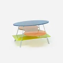 Karim Rashid, Aura coffee table, 1990, reverse-painted glass, enameled steel