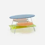 Karim Rashid, Aura coffee table, 1990, reverse-painted glass, enameled steel