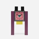 Neos table clock by Nathalie du Pasquier and George Sowden, 1987, lacquered wood, glass, enameled brass, sold Jan 2017