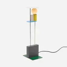 Gerard Taylor, table lamp, 1982, enameled steel, laminate, stainless steel