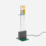 Gerard Taylor, table lamp, 1982, enameled steel, laminate, stainless steel