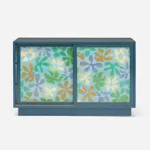 Harvey Probber, cabinet, c. 1960, lacquered wood, enameled copper