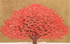 Hajime Namiki, Tree Scene, 124, (Dogwood), 2007, woodblock print in colors on gold ground, 10 x 15.25 inches, pencil
