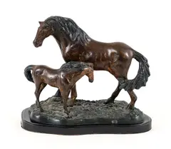 Mare and Foal, Untitled, bronze patinated statue 20th century