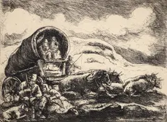 Eugene Higgins, Pioneers Resting, 1938, etching