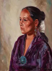 Claudine Morrow, Native American Woman with Turquoise Brooch, acrylic on canvas