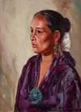 Claudine Morrow, Native American Woman with Turquoise Brooch, acrylic on canvas