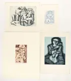 Emigrantes, Guitar Player, Guitarrista, Mandolinista, 4 etchings, 12 x 8.75 inches and smaller, 3 of the prints are by Jorge Dumas, pencil, offered May 2023