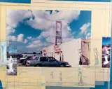 PJ's Adult Book Store, 1991, photographs, found paper by Fran Vernardos Gialamas, collage, pencil and crayon, architects blueprint paper, offered May 2023