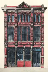 Truehart-Adriance Building, from the series Galveston, 1972, (Kushner #29) by Richard Haas, drypoint and aquatint in red and blue on wove paper, offered May 2023