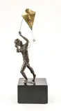 Curtis Jeré, Boy Flying Kite, bronze sculpture mounted to a painted wooden plinth
