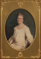 Cabinet Hand Painted by Elizabeth Gowdy Baker, Photograph of a Lady, late 19th Century, watercolor over photograph, offered Apr 2023