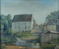 Untitled by Clifford Adams Bayard, oil on canvas scene with mill, offered Apr 2023