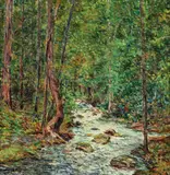 William J. Hyett, Impressionistic Wooded Landscape with Creek, c.1940s, oil on panel