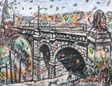 Robert Qualters, (American/Pittsburgh, contemporary), Panther Hollow, 1990, hand colored, lithograph