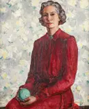 Rachel Sutton, Self Portrait in Red Dress at Sunnyledge, c.1940, oil on canvas