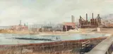 Coal Barge and Industrial Site on The Mon by Mary Lois Verrilla, 1986, watercolor, offered Apr 2023