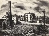 Will Barnet, Italian Section, Beverly, Massachusetts, 1937, etching and aquatint on Rives paper