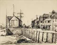 Muirhead Bone, Mystery Ship, Padstow, engraving