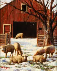 M. Bryan, Winter Sheep, oil on canvas