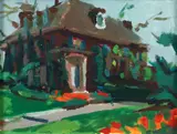 Barry Shields, Entrance to a House on Beacon Street, gouache