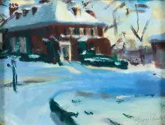 Winter a House on Beacon Street by Barry Shields, gouache, offered Mar 2023